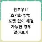 윈도우11 초기화 방법, 포맷 없이 해결 가능한 경우 알아보기